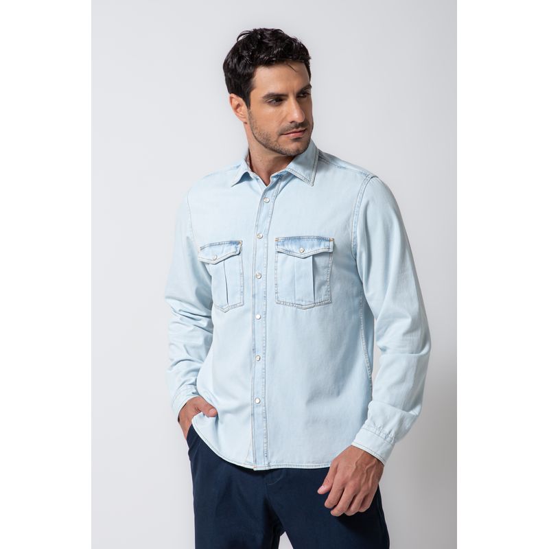 Camisa Jeans ML Azul Escuro