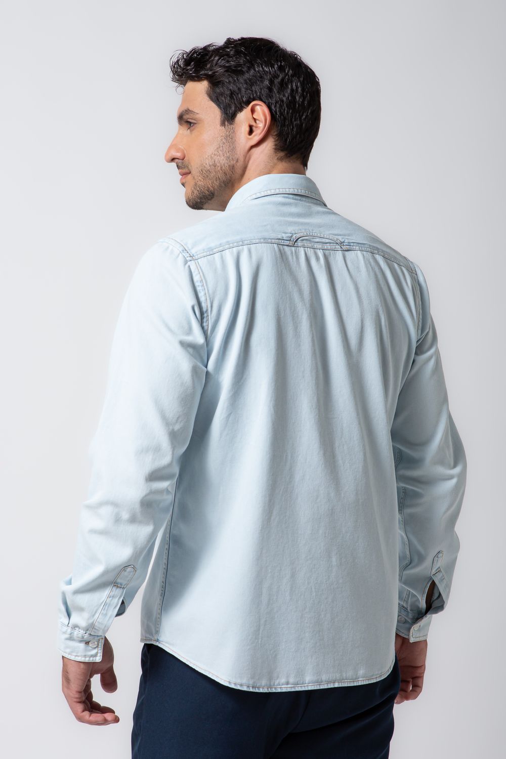Camisa Jeans ML Azul Escuro