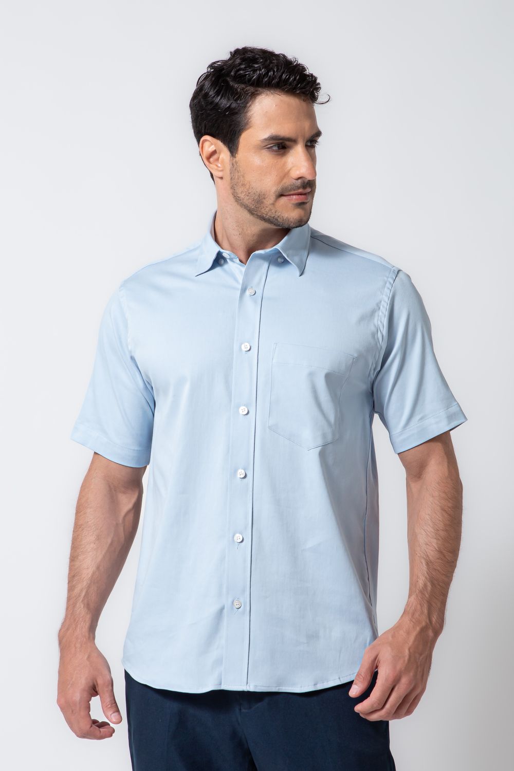 Camisa Algodão com Elastano MC Azul Claro