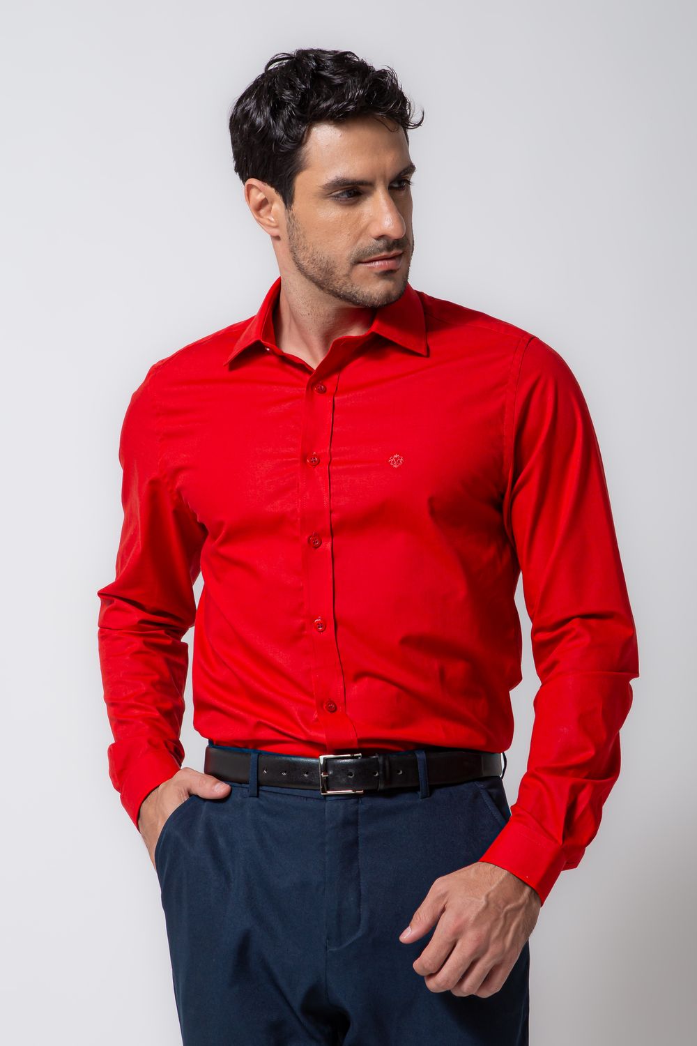 Camisa Social Slim Algodão Misto Vermelho