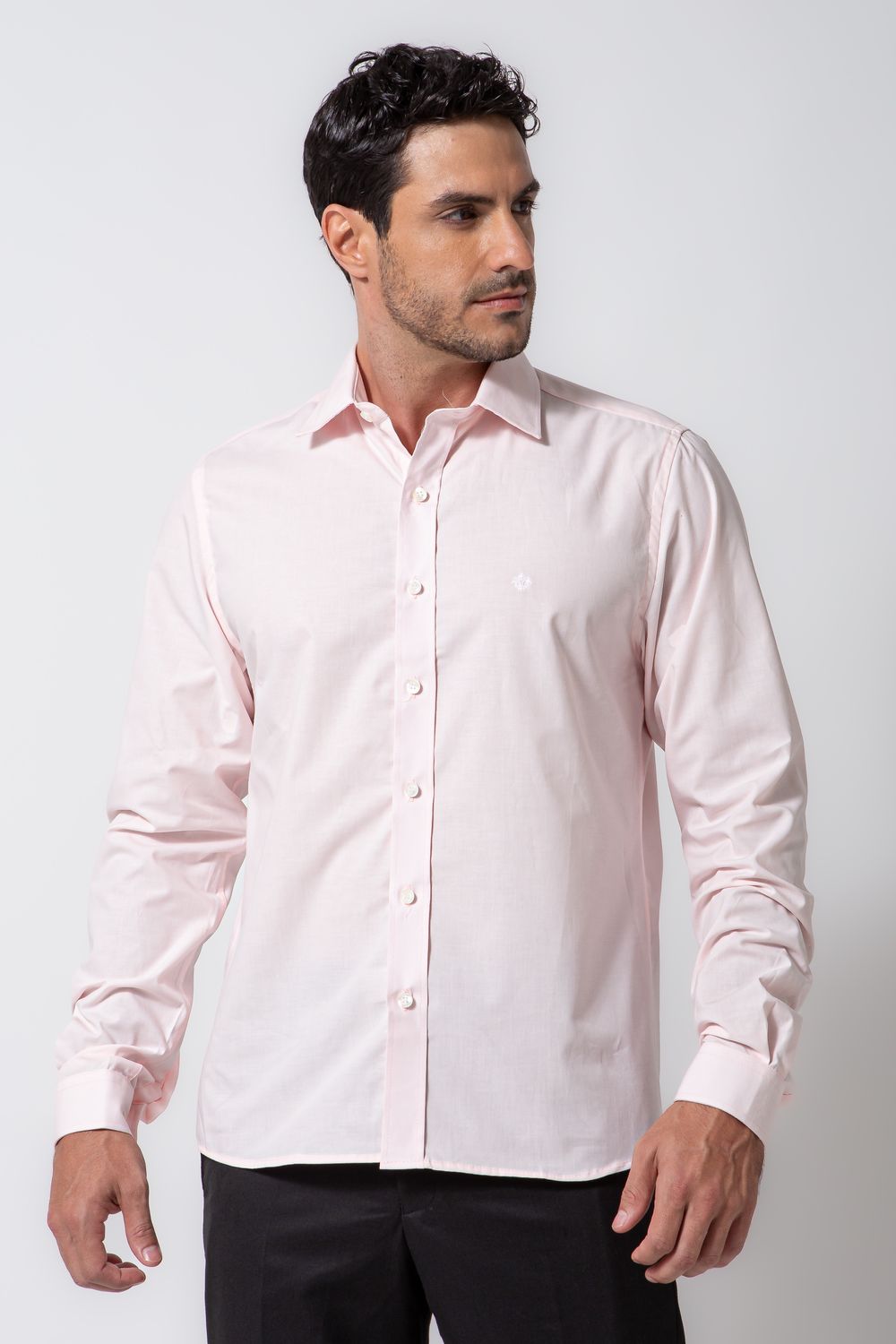 Camisa Social Slim Algodão Misto Rosa