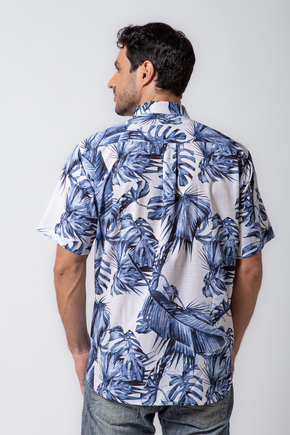 Camisa Estampada Microfibra com Elastano MC Cinza