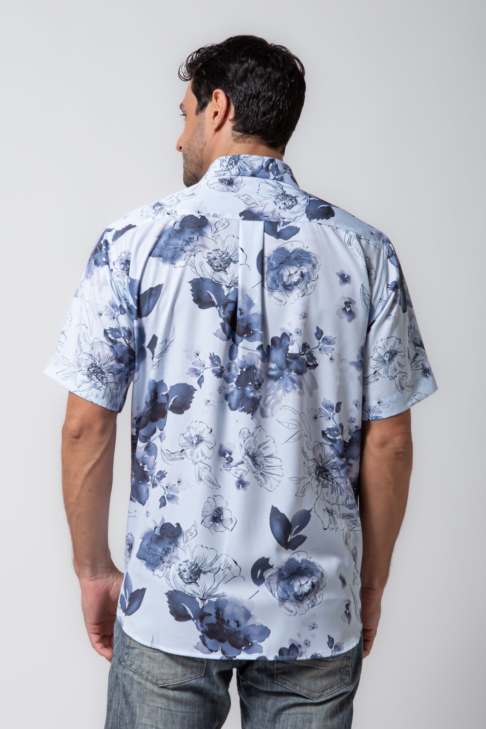Camisa Estampada Microfibra com Elastano MC Azul Claro