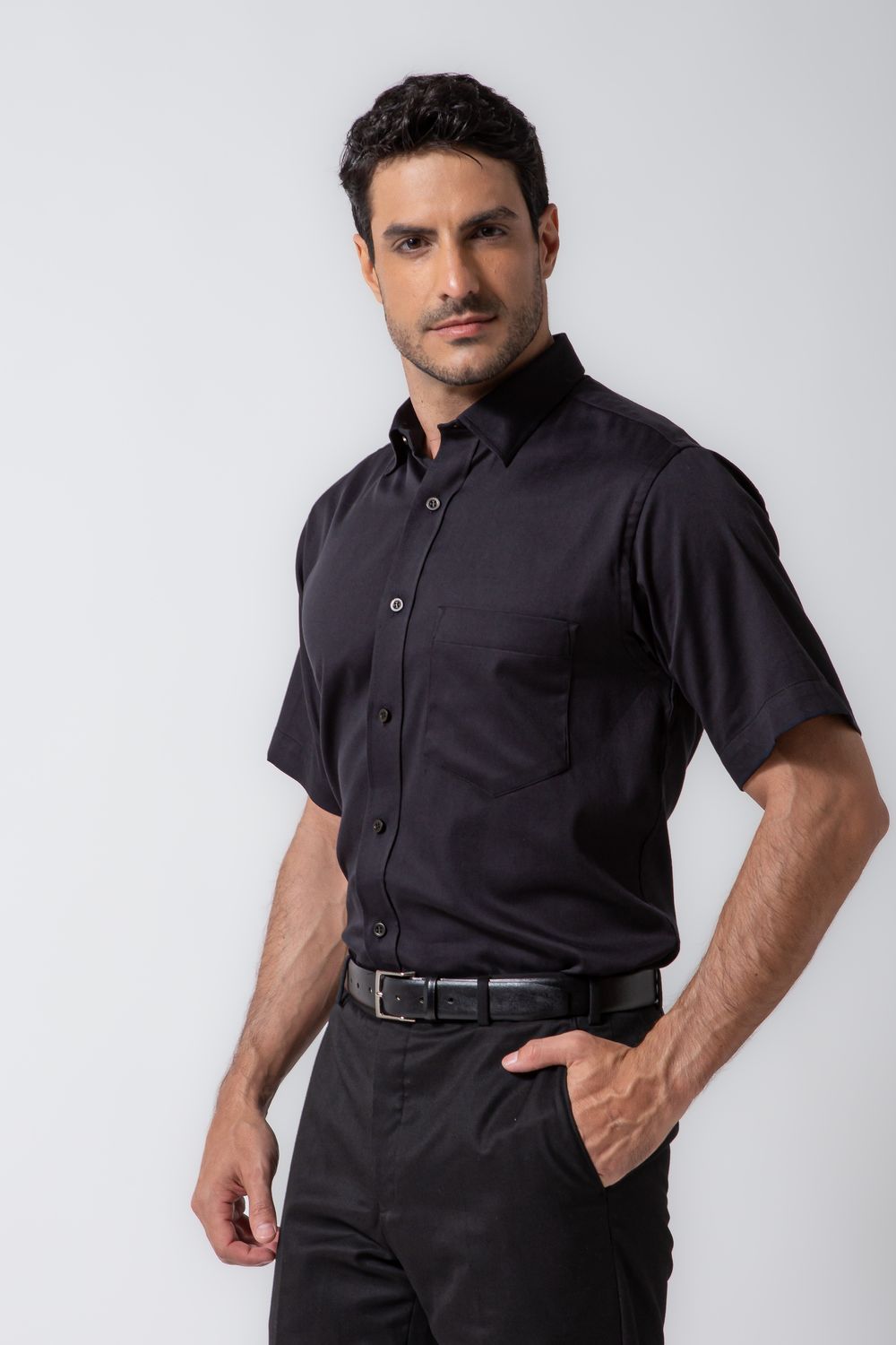 Camisa Algodão com Elastano MC Preto