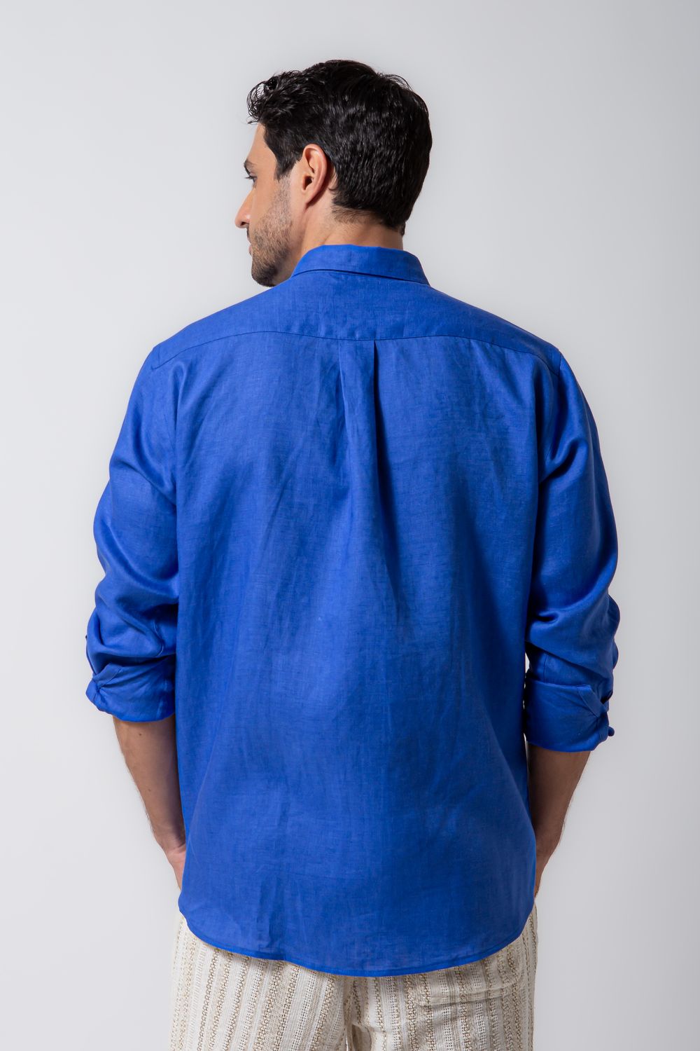Camisa em Puro Linho ML Azul Escuro