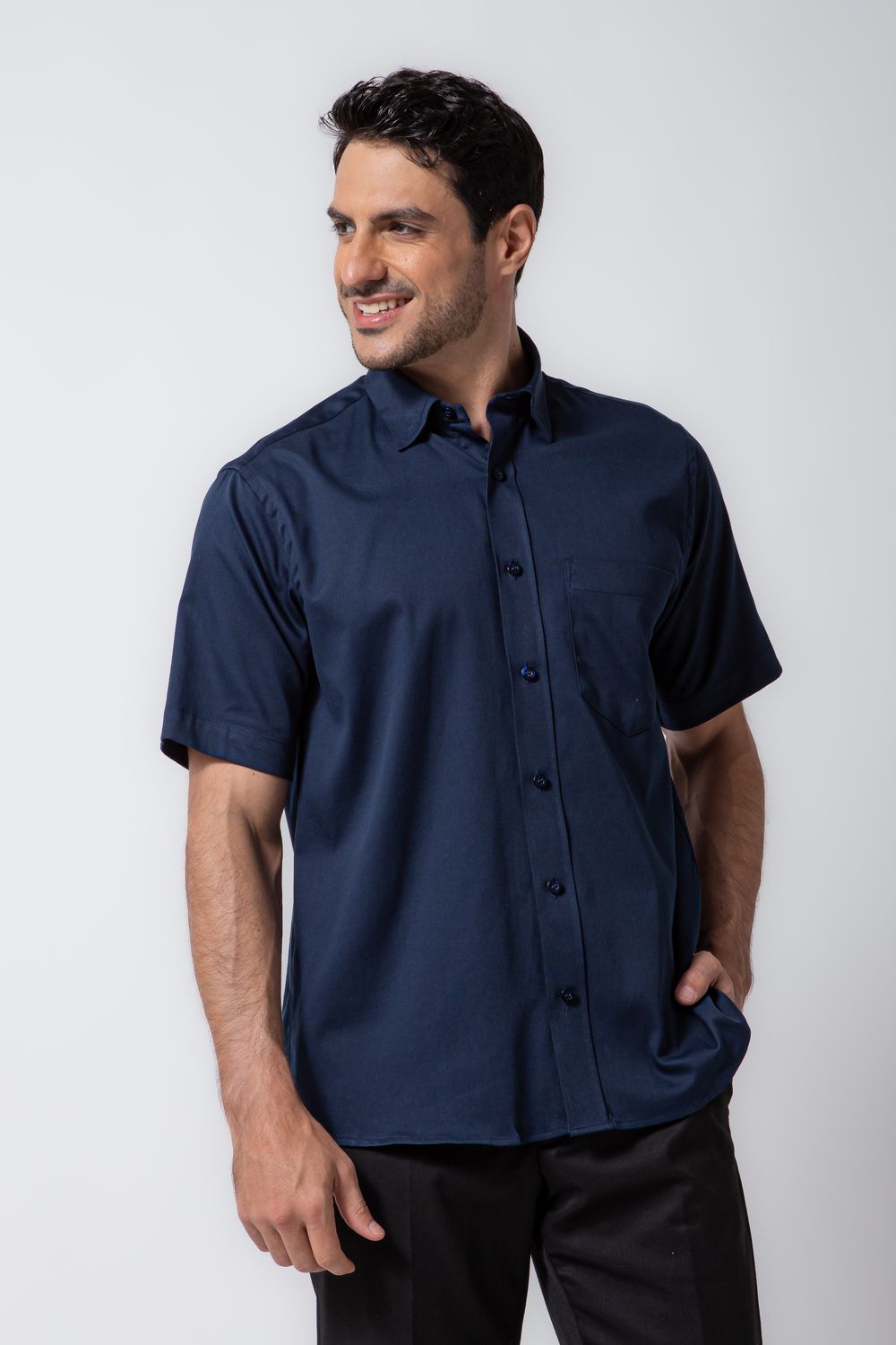 Camisa Algodão com Elastano MC Azul Escuro
