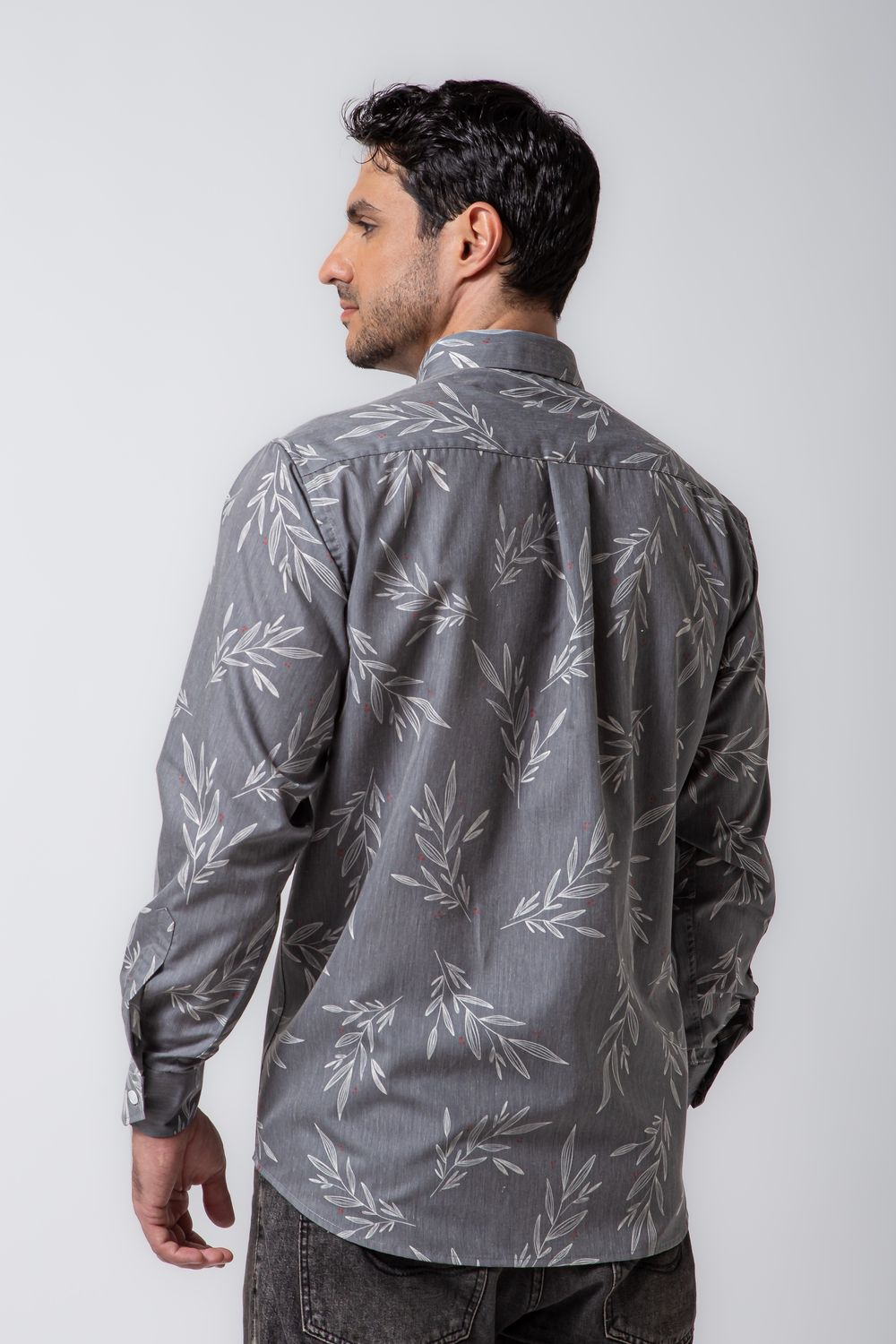 Camisa Estampada Microfibra com Elastano ML Cinza