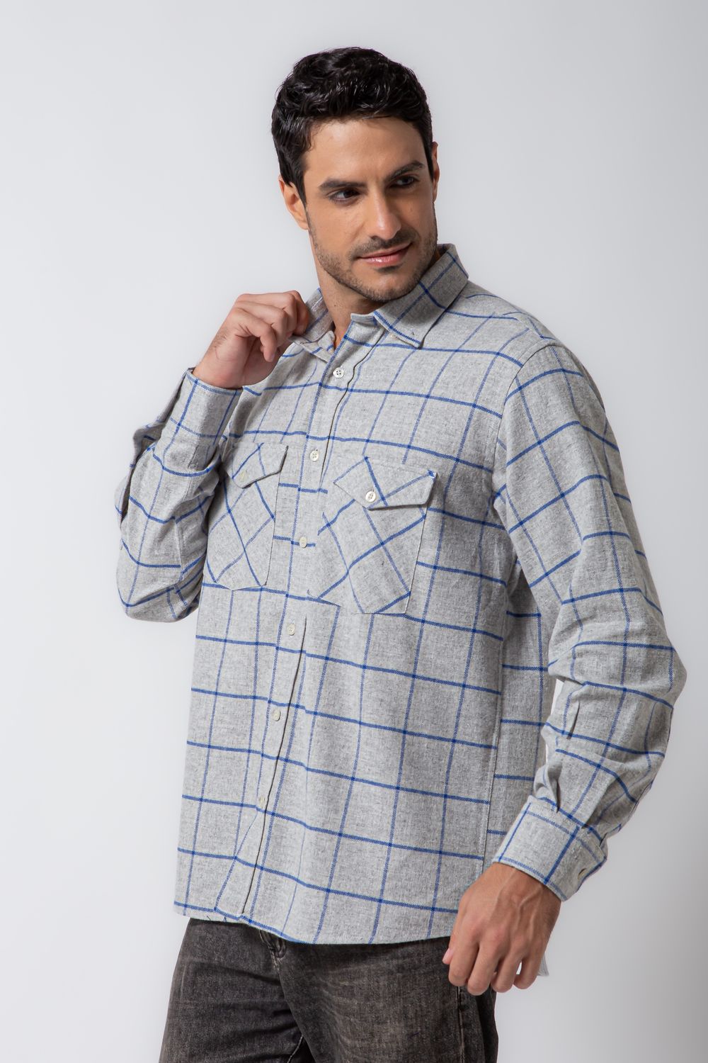 Camisa Xadrez em Flanela ML Cinza