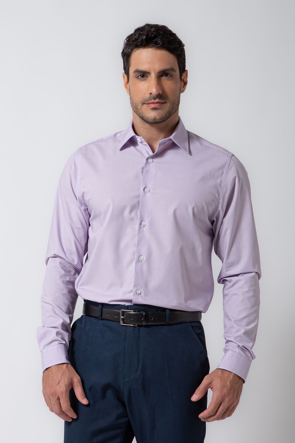 Camisa Social Slim Algodão Misto Lilás