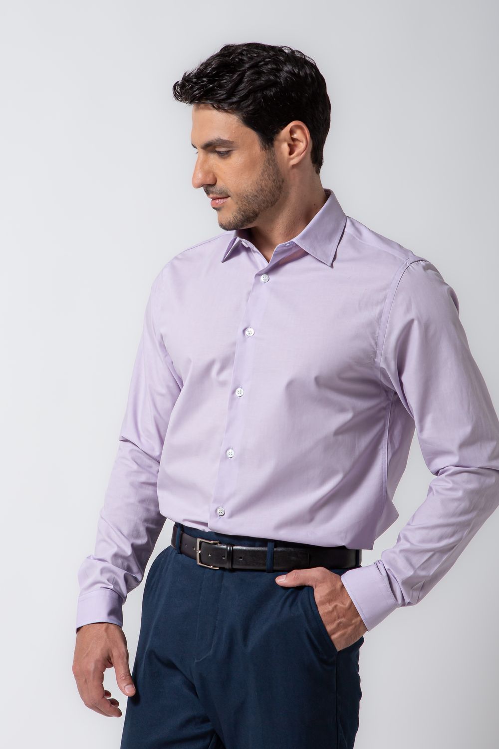 Camisa Social Slim Algodão Misto Lilás