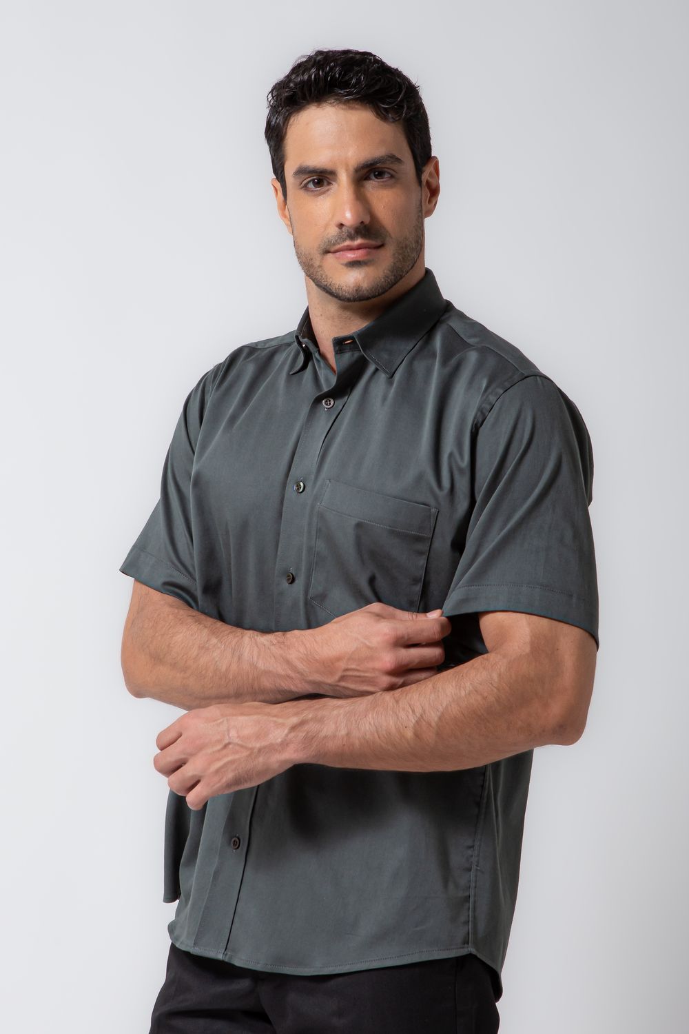 Camisa Algodão com Elastano MC Cinza