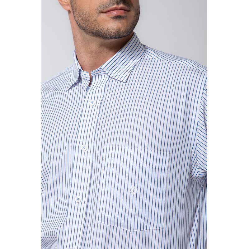 Camisa Listrada Algodão Fio 60 ML Azul Médio