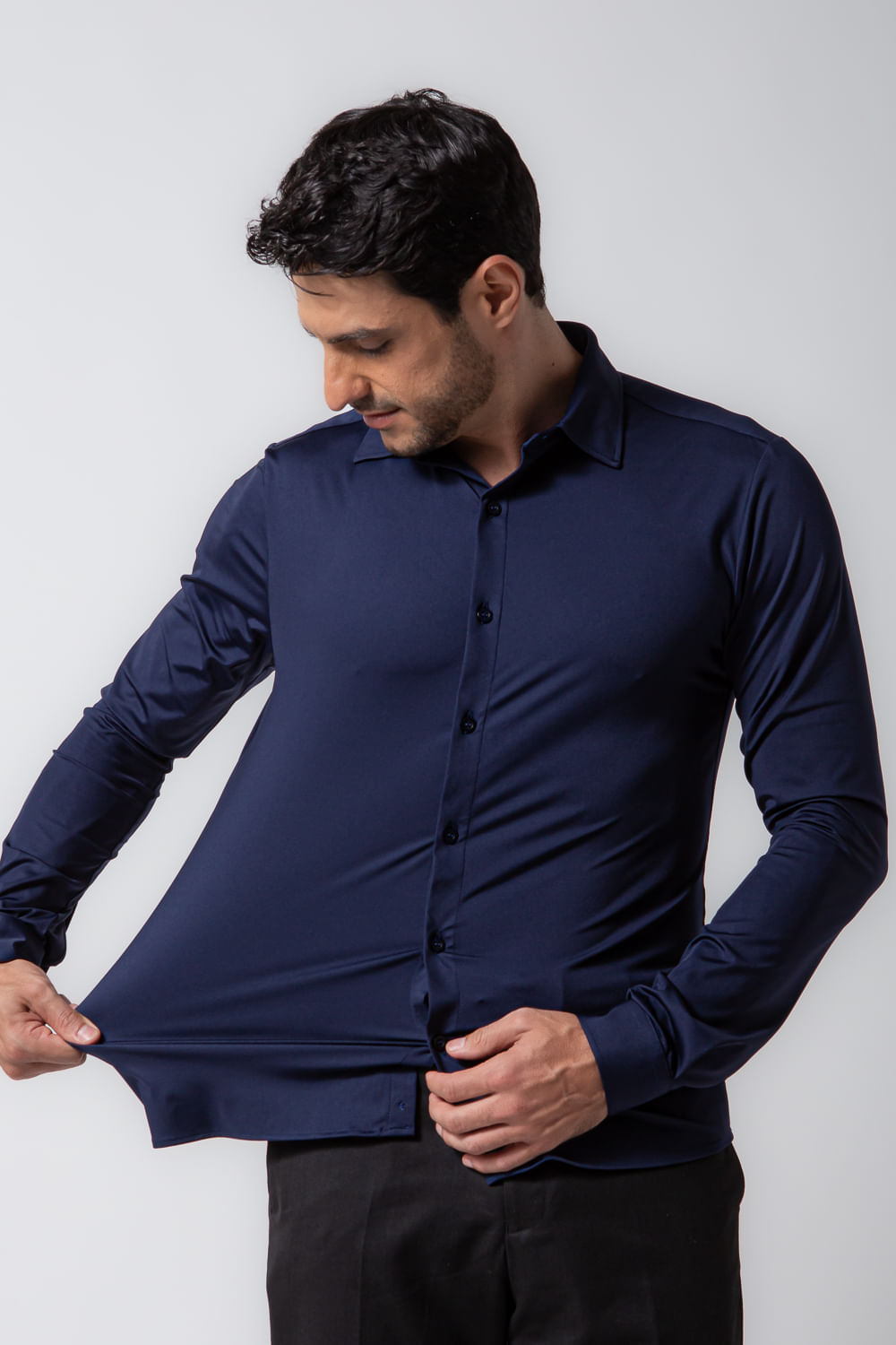 Camisa Social Bi-Stretch Azul Escuro