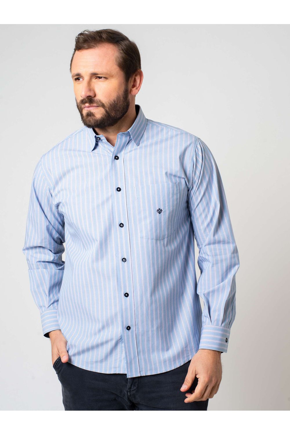 Camisa Listrada Algodão Fio 50 ML Azul Escuro