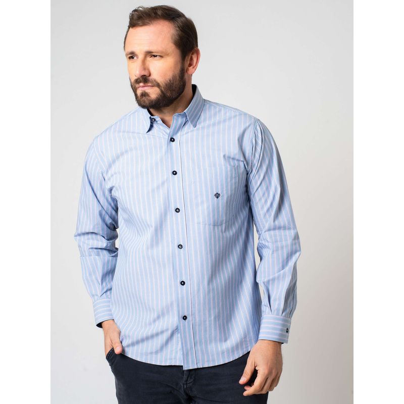 Camisa Listrada Algodão Fio 50 ML Azul Escuro