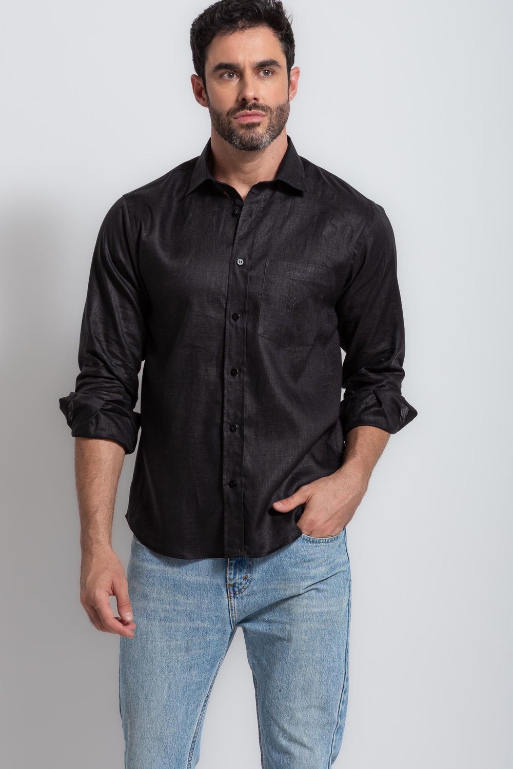 Camisa Linho com Algodão ML Preto