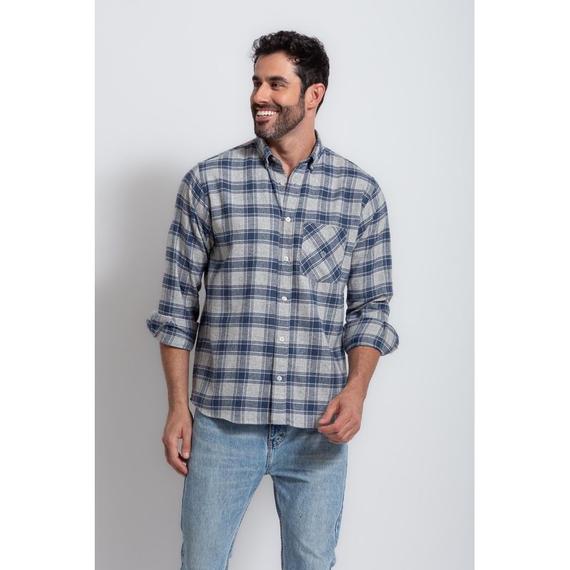 Camisa Xadrez em Flanela ML Azul Escuro