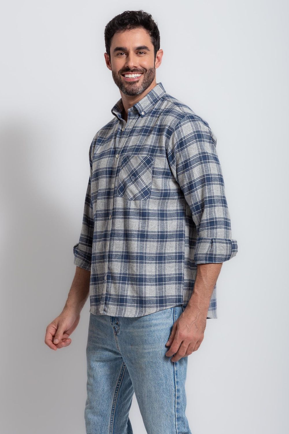 Camisa Xadrez em Flanela ML Azul Escuro