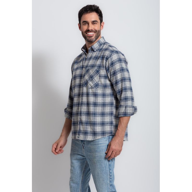 Camisa Xadrez em Flanela ML Azul Escuro