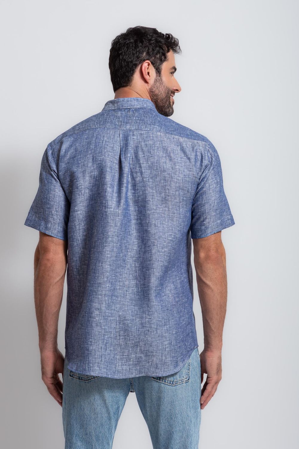 Camisa Puro Linho Mescla MC Azul Escuro