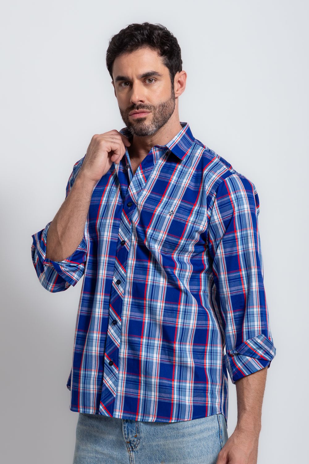 Camisa Xadrez Algodão ML Azul Escuro