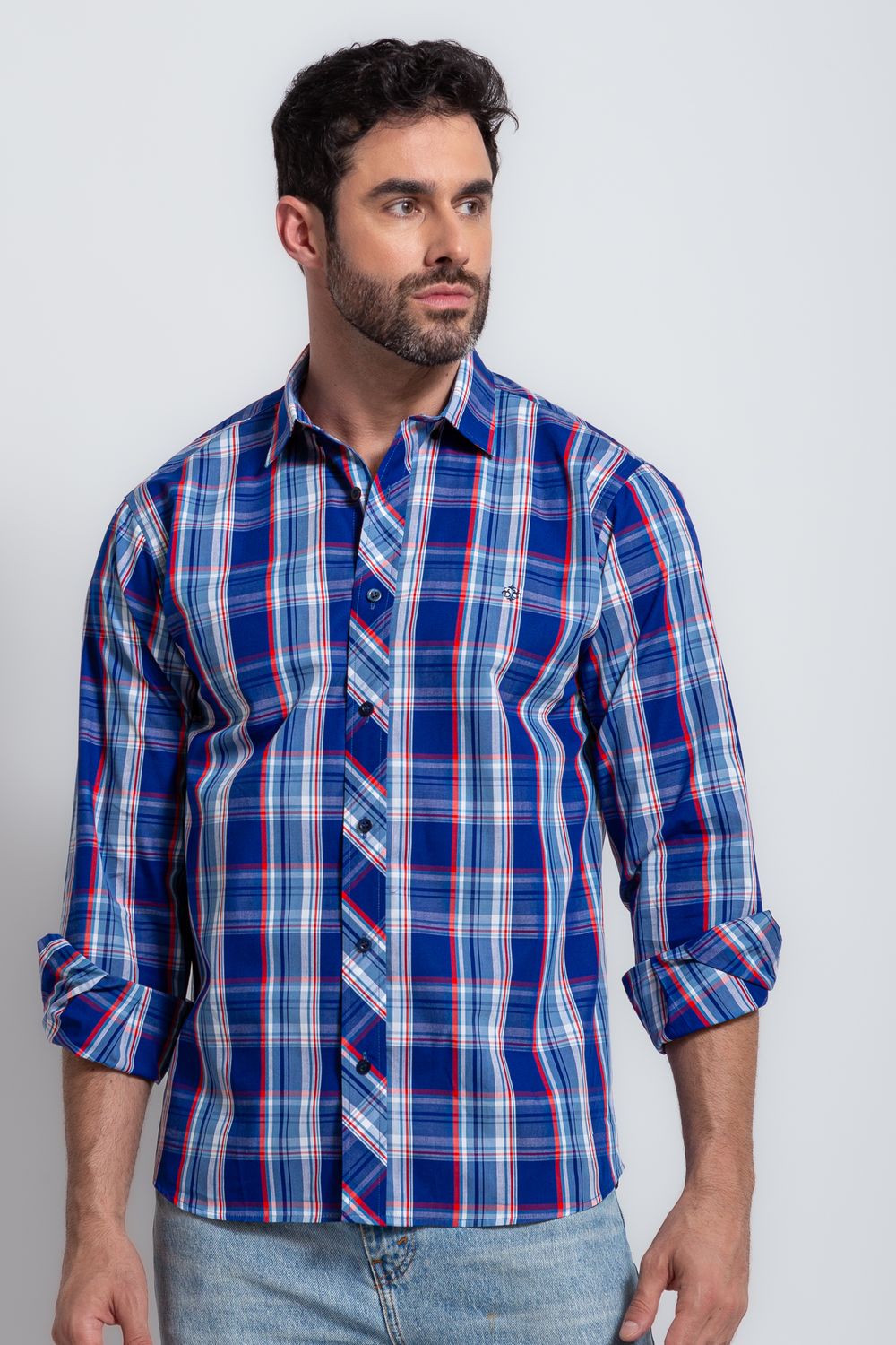 Camisa Xadrez Algodão ML Azul Escuro