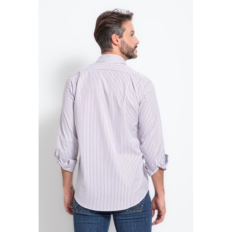 Camisa Social Listrada Slim Comfort Algodão Fio 80 Lilás