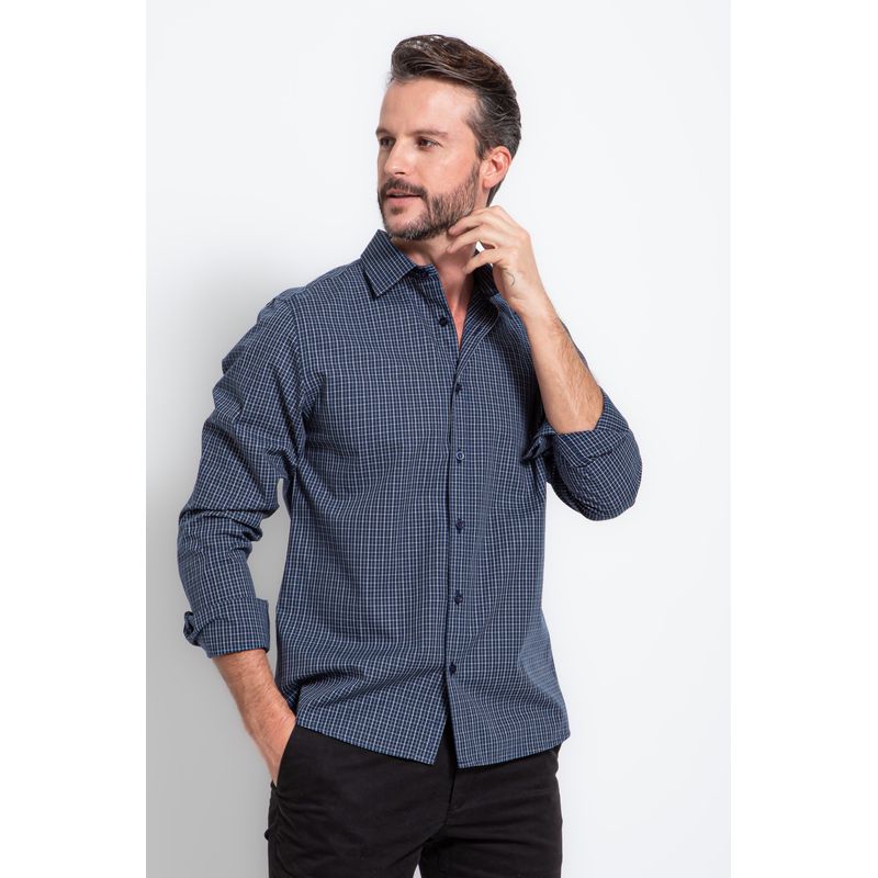 Camisa Slim Xadrez Algodão ML Preto