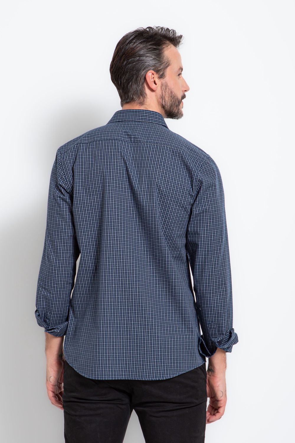 Camisa Slim Xadrez Algodão ML Preto