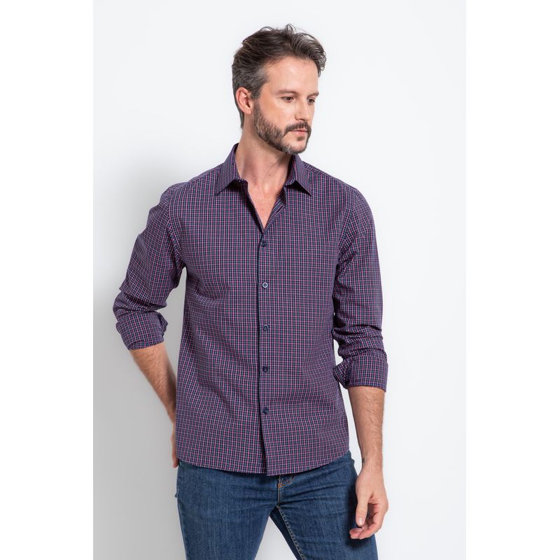 Camisa Slim Xadrez Algodão ML Rosa