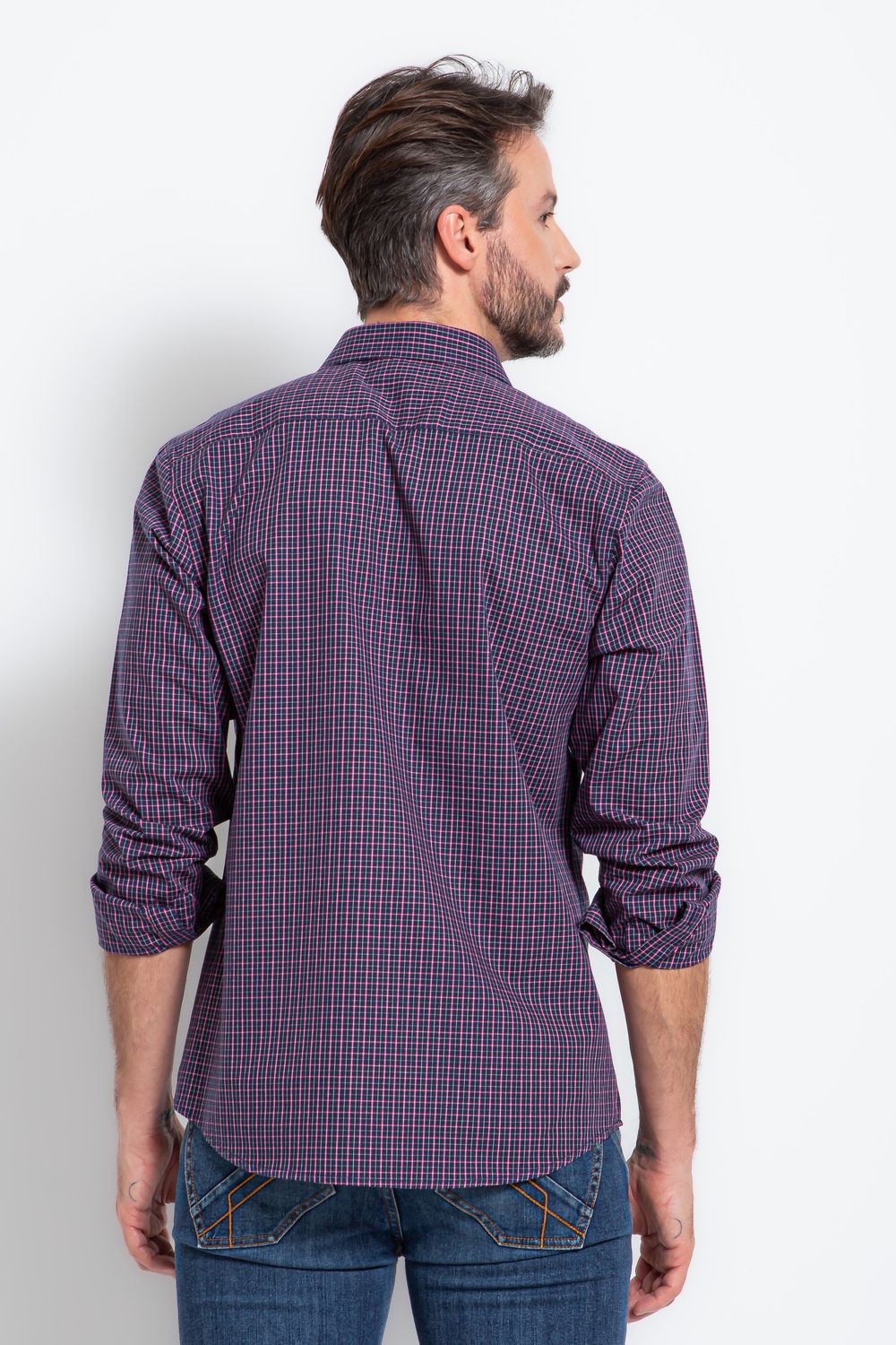 Camisa Slim Xadrez Algodão ML Rosa