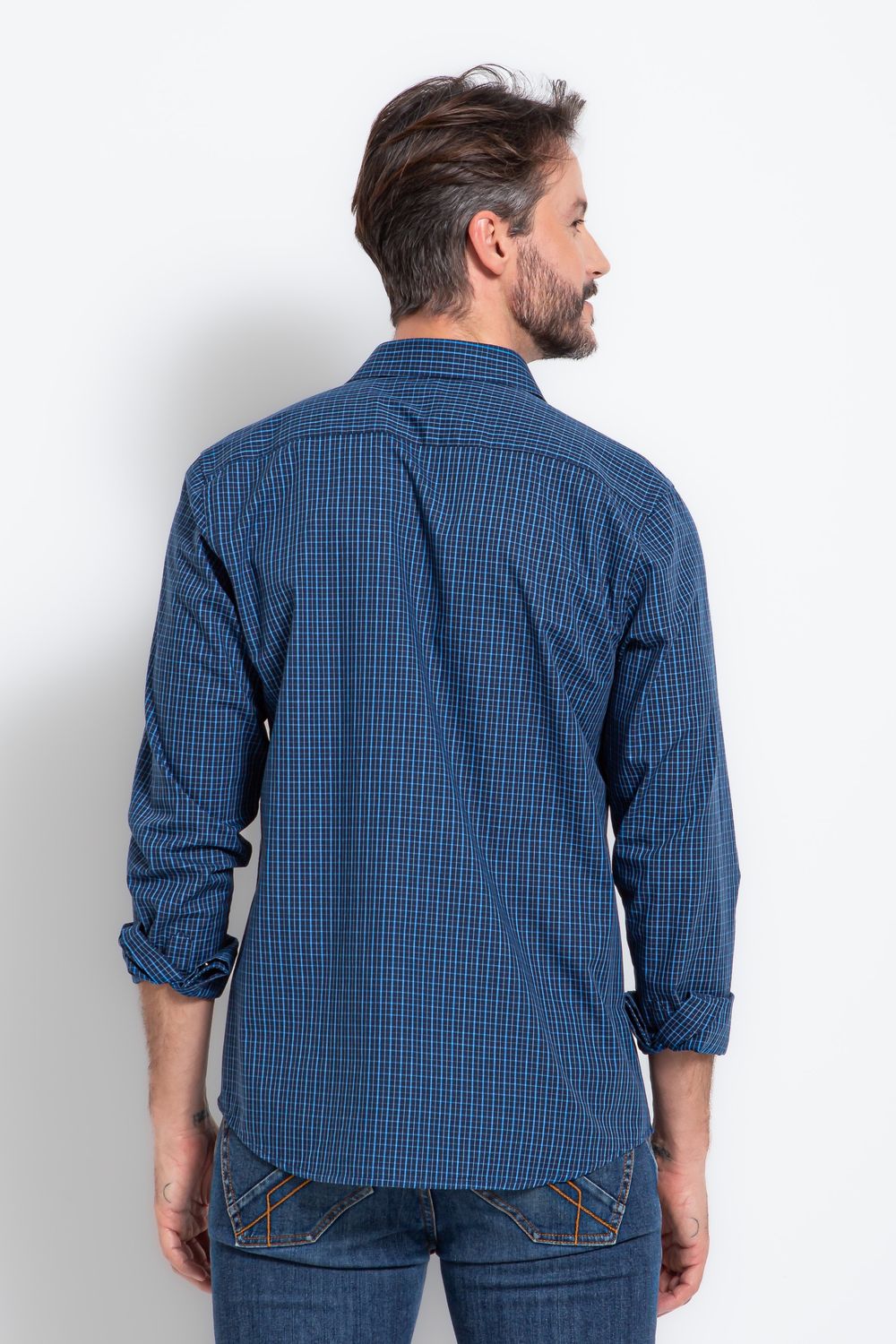 Camisa Slim Xadrez Algodão ML Azul