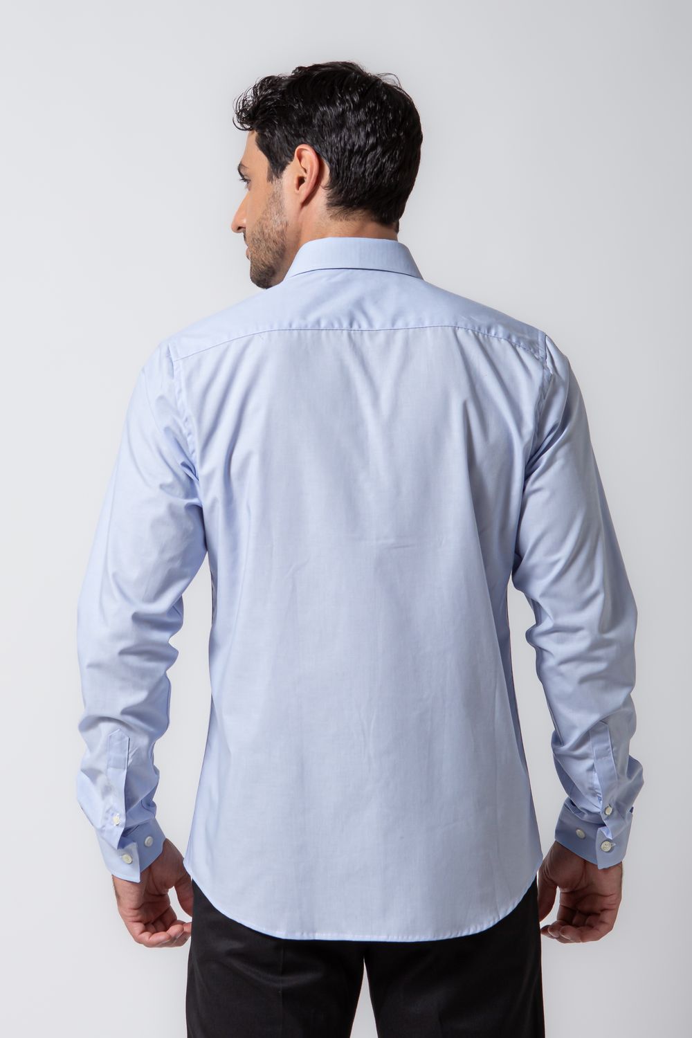 Camisa Social Slim Algodão Misto Azul Médio