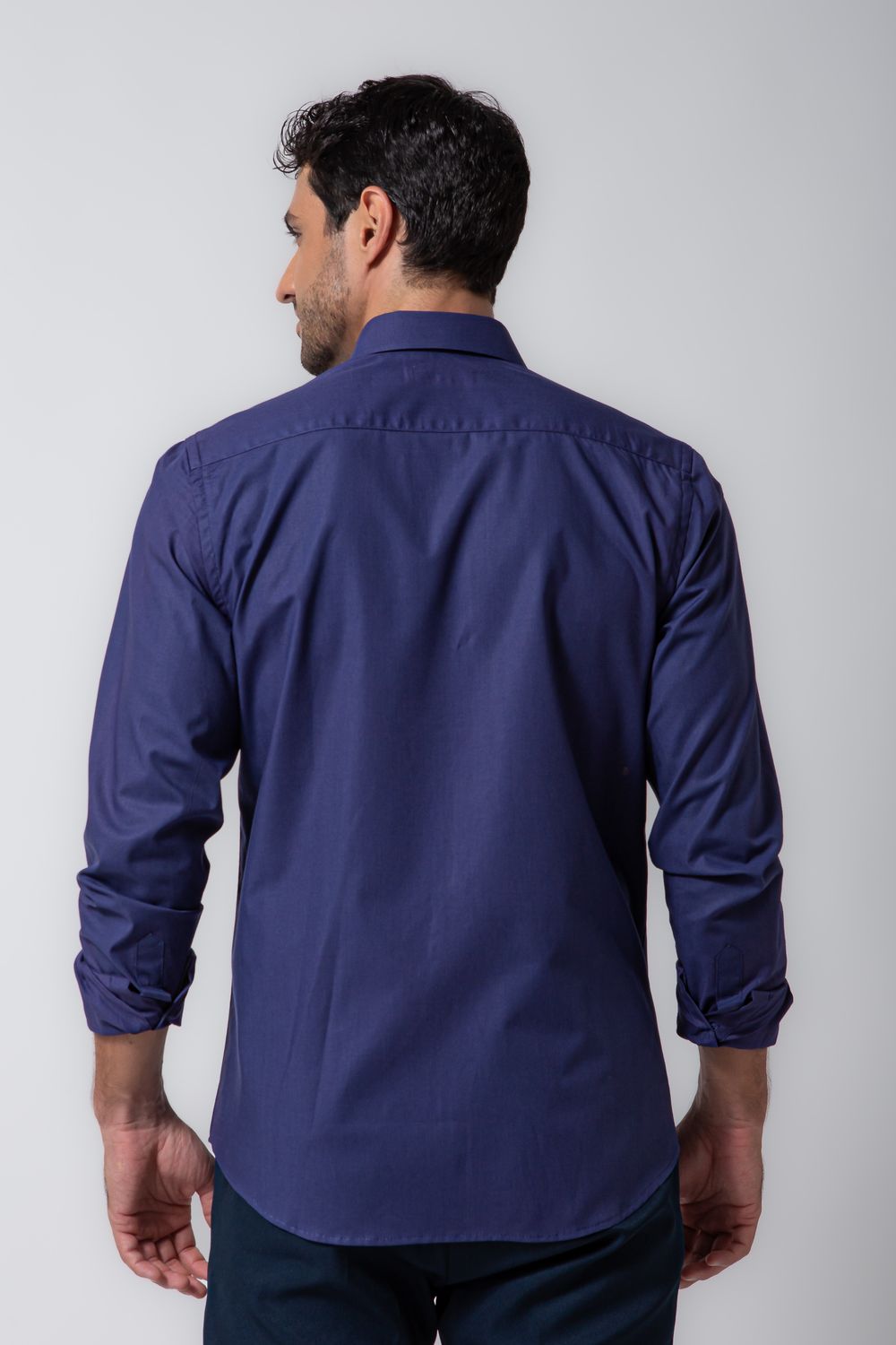Camisa Social Slim Algodão Misto Azul Escuro