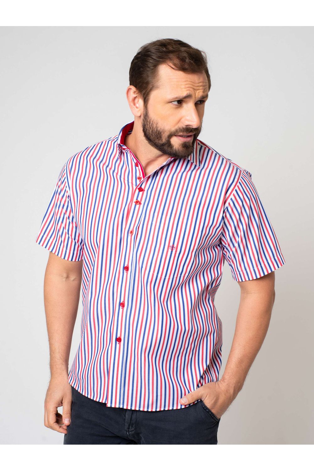 Camisa Listrada Algodão Fio 60 MC Vermelho