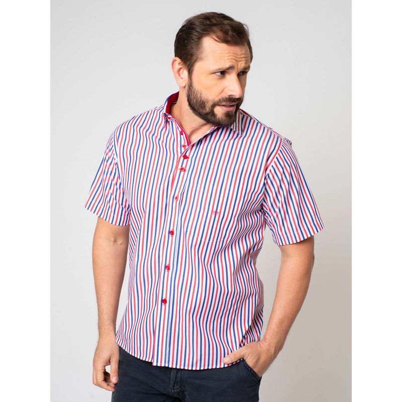 Camisa Listrada Algodão Fio 60 MC Vermelho