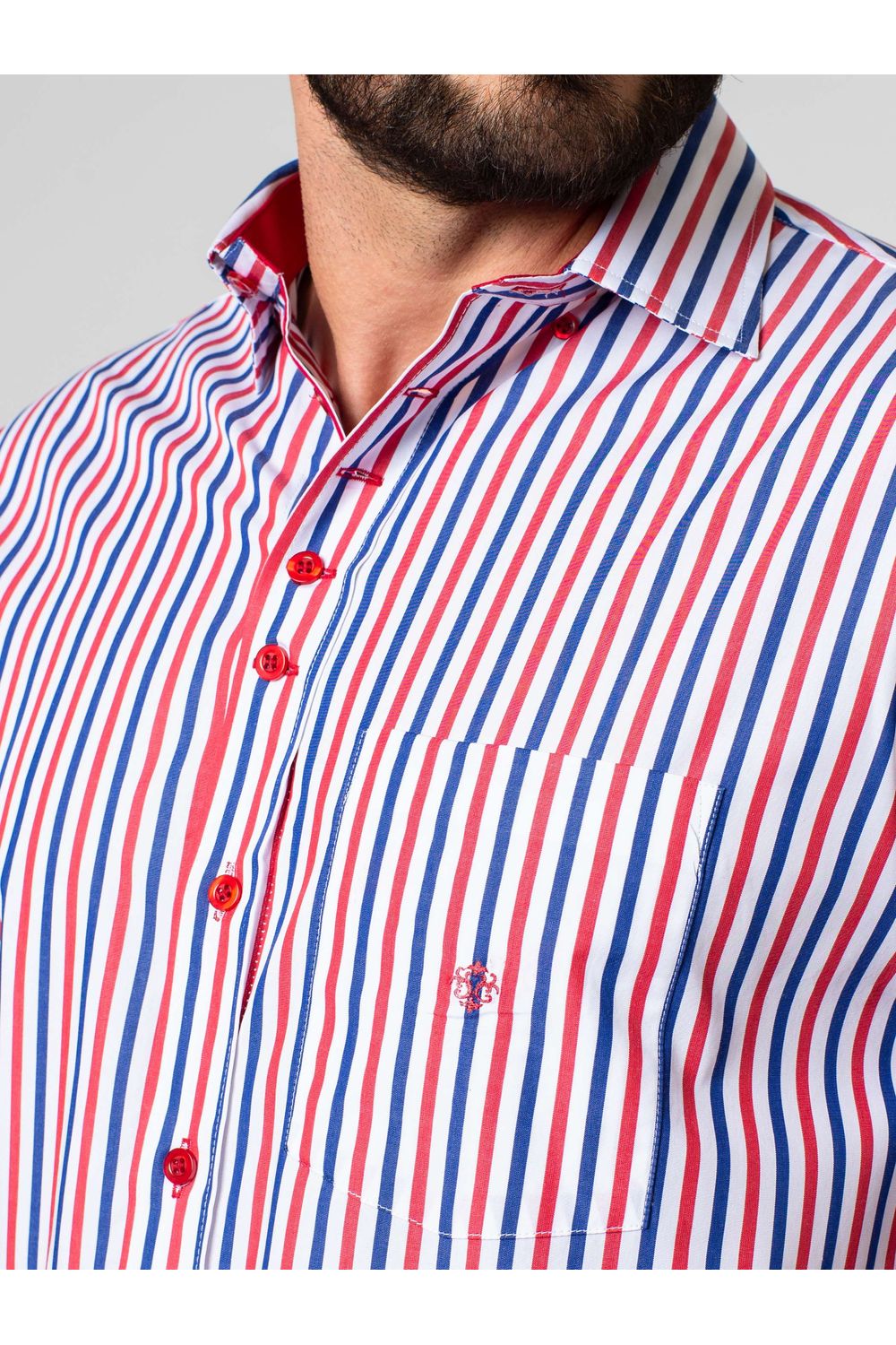 Camisa Listrada Algodão Fio 60 MC Vermelho