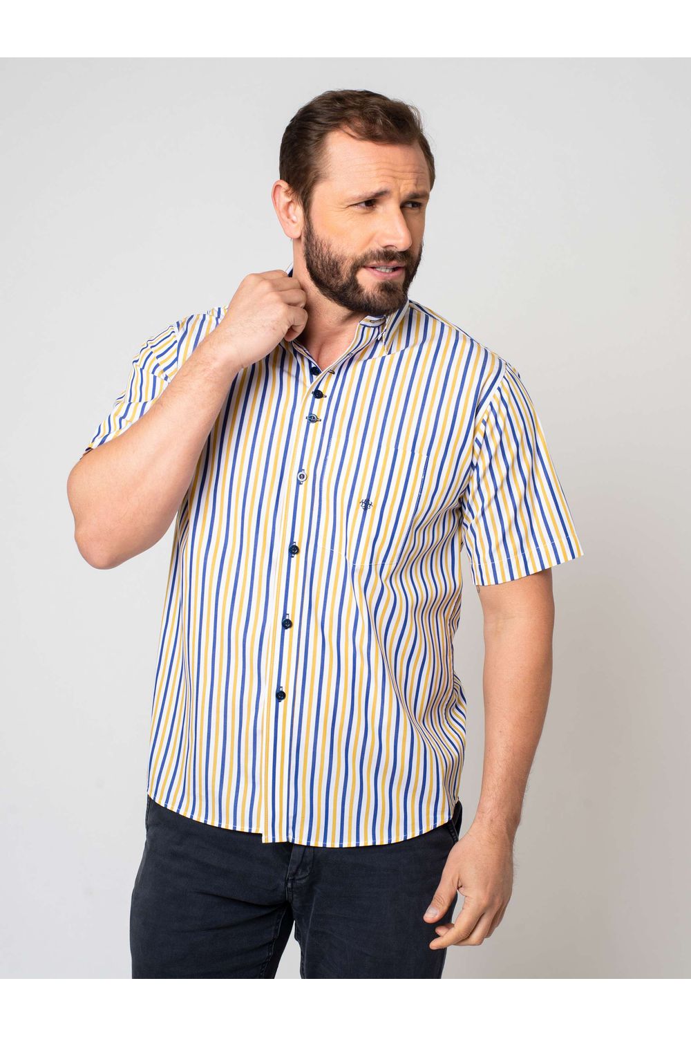 Camisa Listrada Algodão Fio 60 MC Amarelo