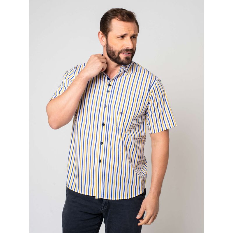 Camisa Listrada Algodão Fio 60 MC Amarelo