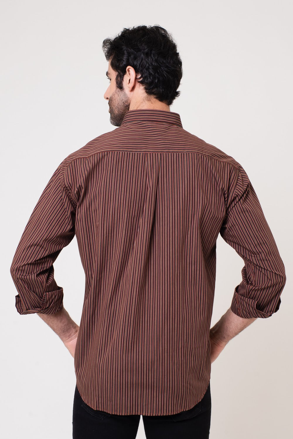 Camisa Listrada Algodão ML Laranja