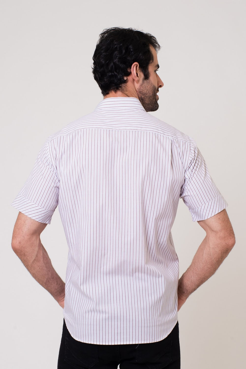 Camisa Listrada Algodão Fio 60 MC Marrom