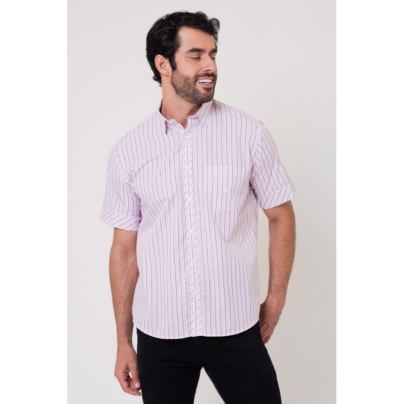 Camisa Listrada Algodão Fio 60 MC Bordo