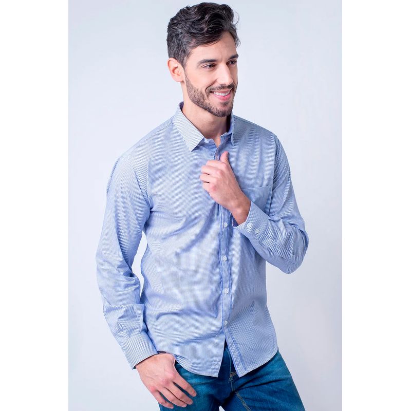 Camisa Xadrez Algodão Fio 60 ML Azul Escuro