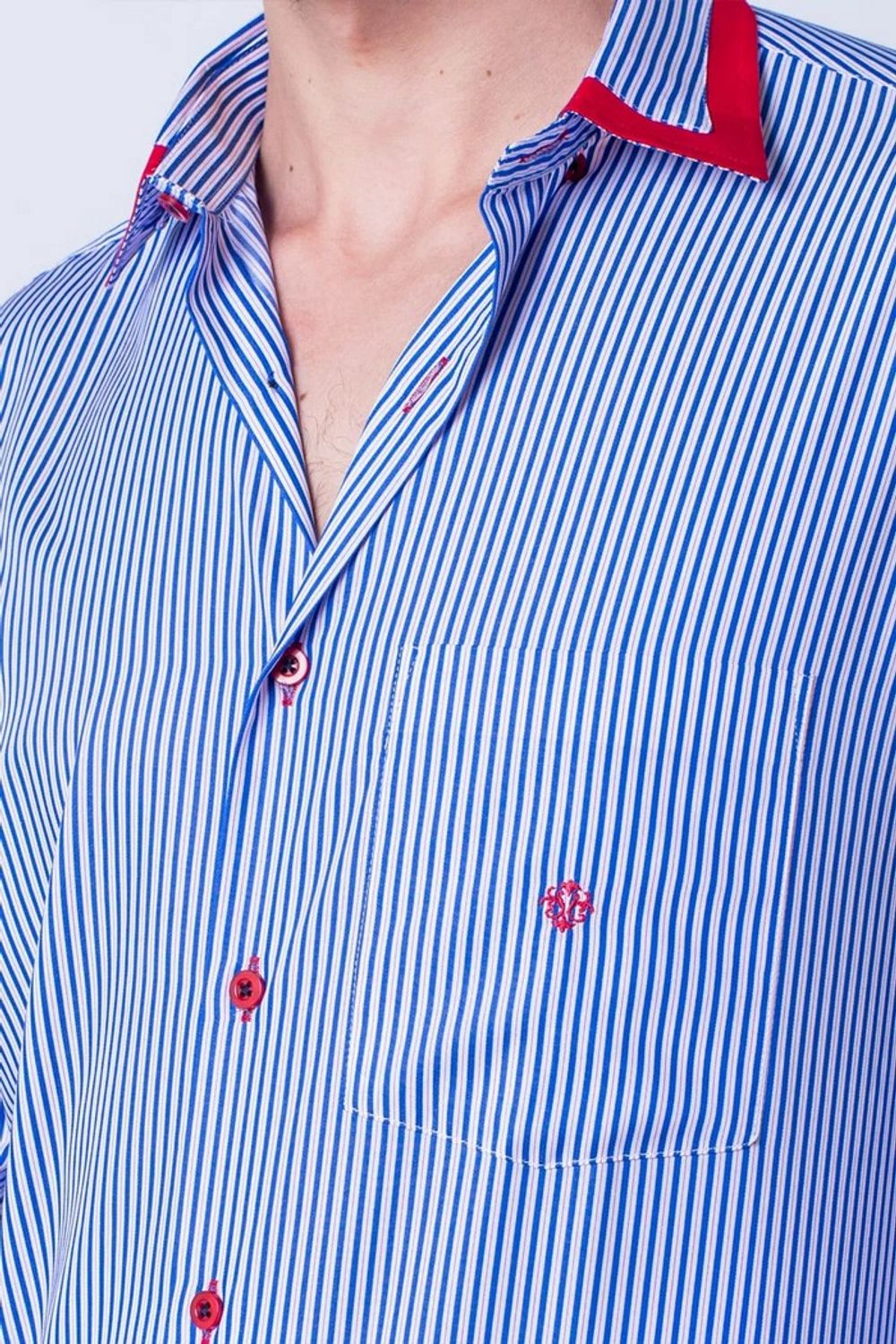 Camisa Listrada Algodão Fio 60 ML Azul Escuro