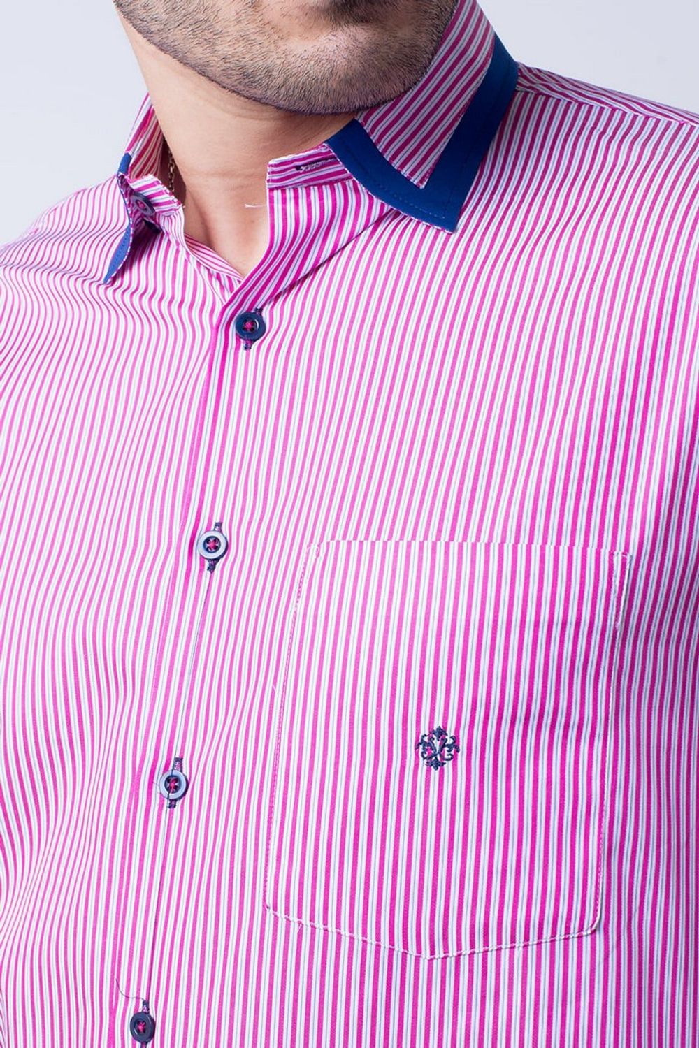 Camisa Listrada Algodão Fio 60 ML Rosa