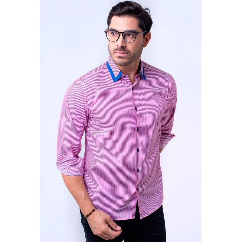 Camisa Listrada Algodão Fio 60 ML Rosa