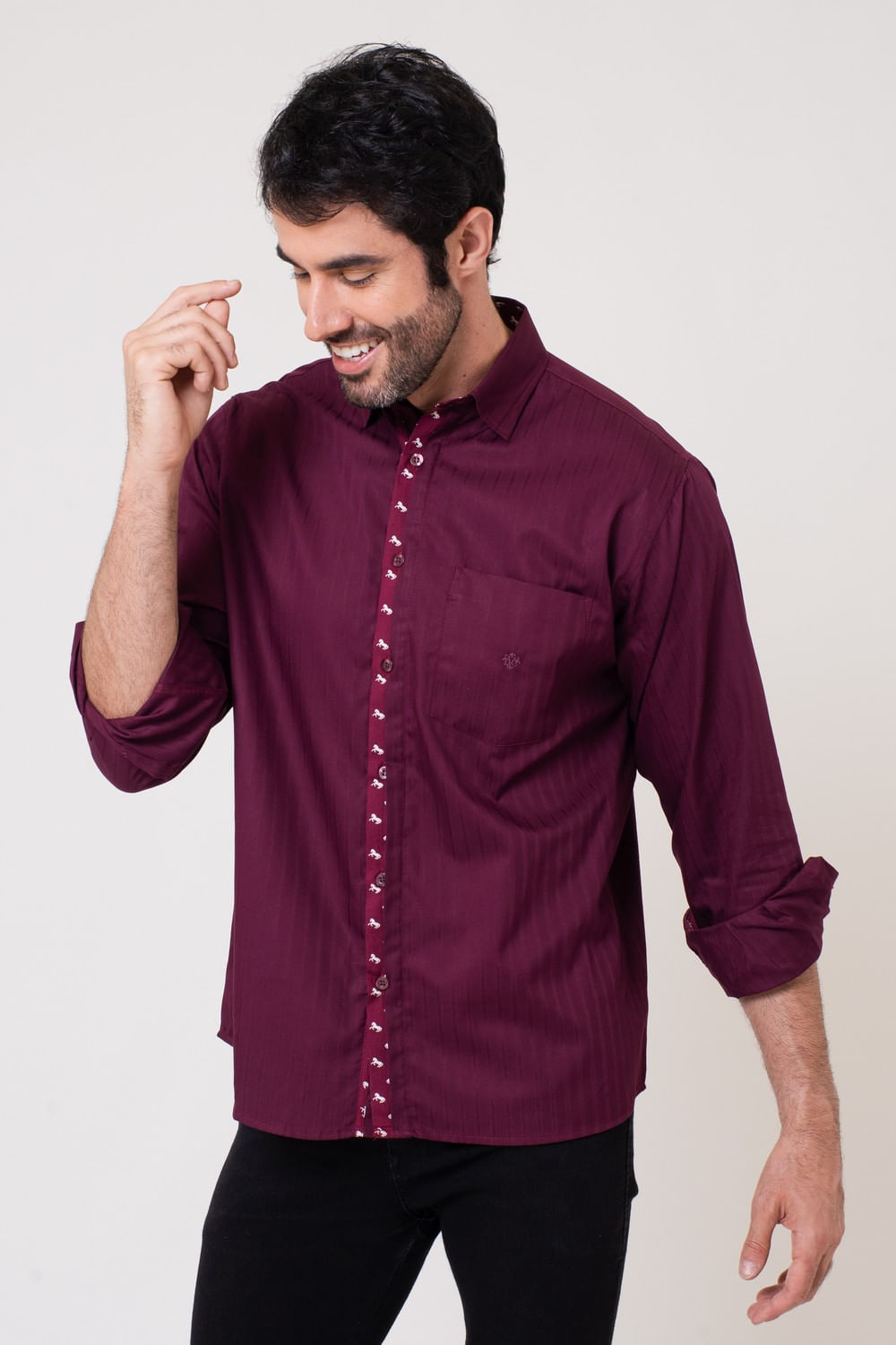 Camisa Maquinetada Algodão Fio 60 ML Bordo