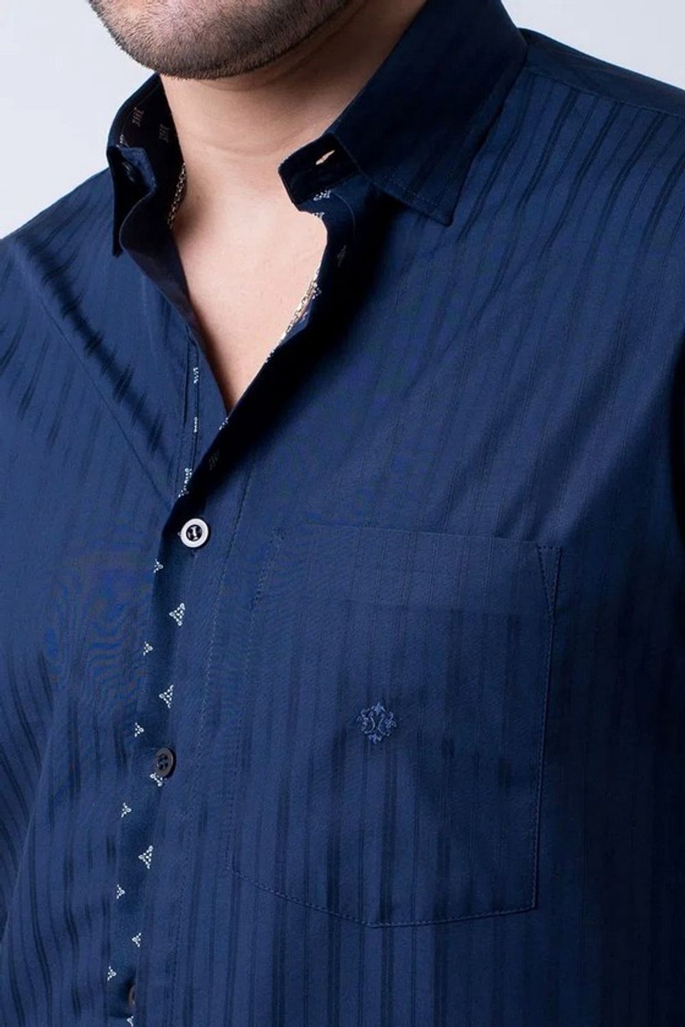 Camisa Maquinetada Algodão Fio 60 ML Azul Escuro