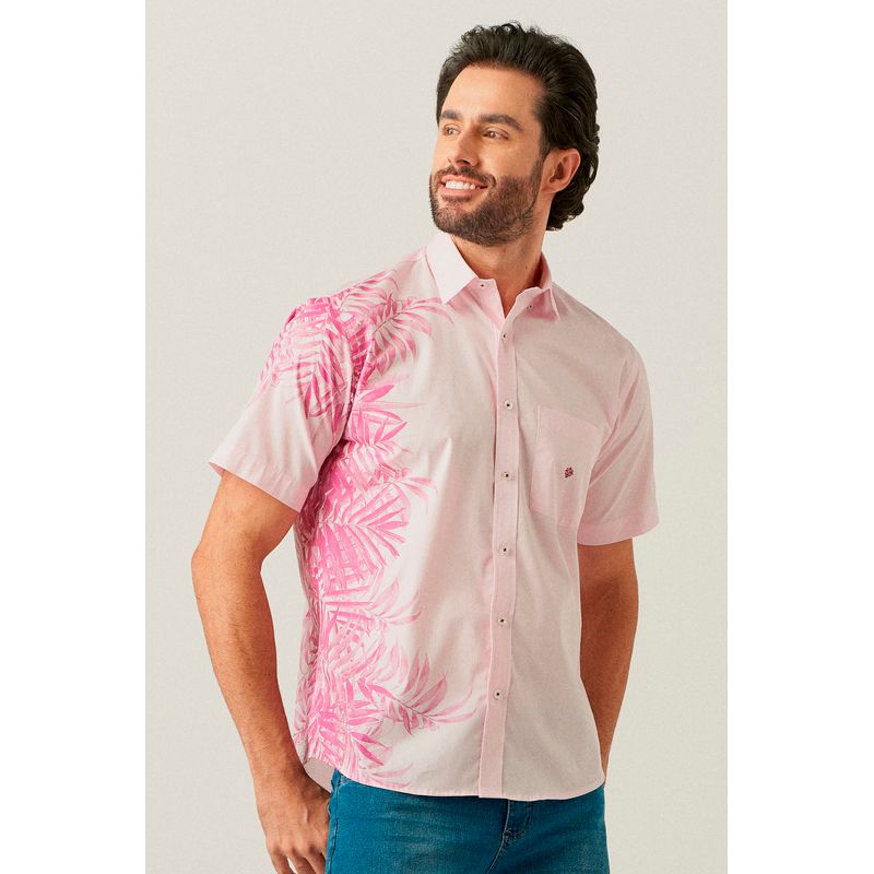 Camisa Estampa Localizada Algodão MC Rosa