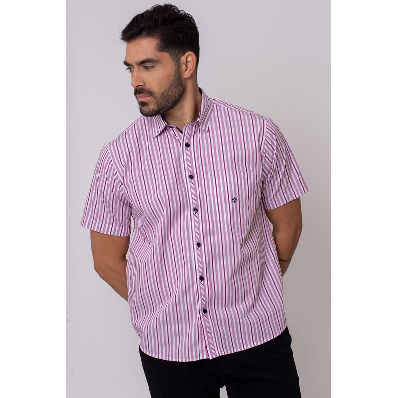 Camisa Listrada Algodão Fio 60 MC Rosa